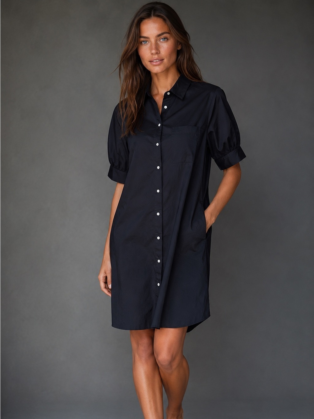 Old‎ Navy Black Cotton Shirt Mini Dress Quiet Luxury Minimalist S Classic Boho